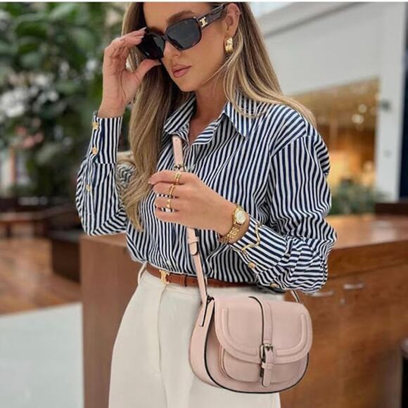 New Saddle Crossbody Bag Dusty Pink Vegan Leather 7" H x 3" W x 9" L - Picture 5 of 6